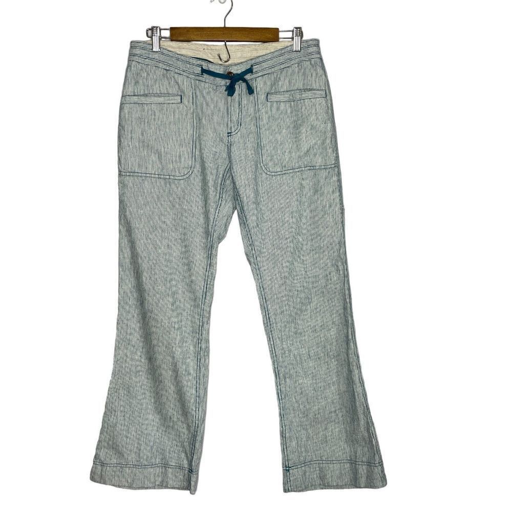 The North Face Larison Linen Flare Leg NWT Green Striped Pants Size 8 Short